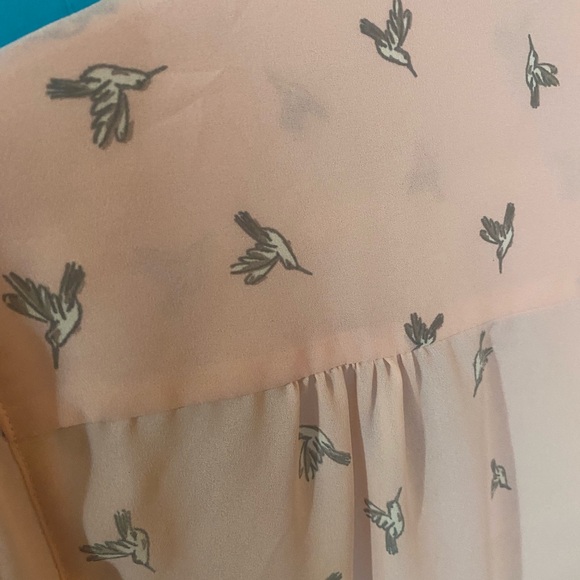 Pink Blouse with Bird Pattern - Lightweight- Balletcore - Girly Moto Collar - Picture 6 of 9